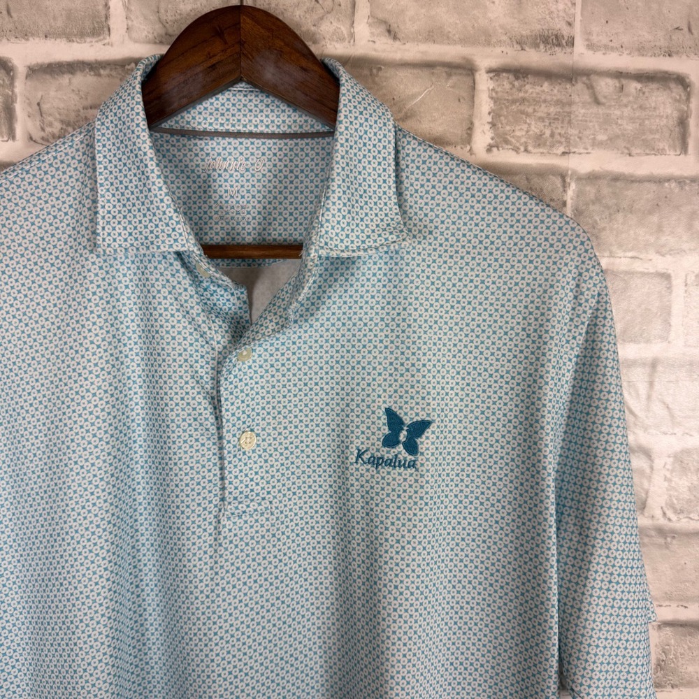 Johnnie-O Kapalua Golf Polo Shirt Mens Medium Blue White Geometric Performance